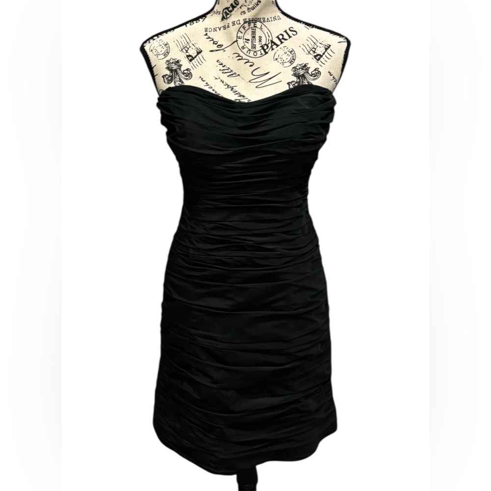 Teri Jon by Rickie Freeman Black Crinkle Taffeta Strapless Cocktail Dress 4